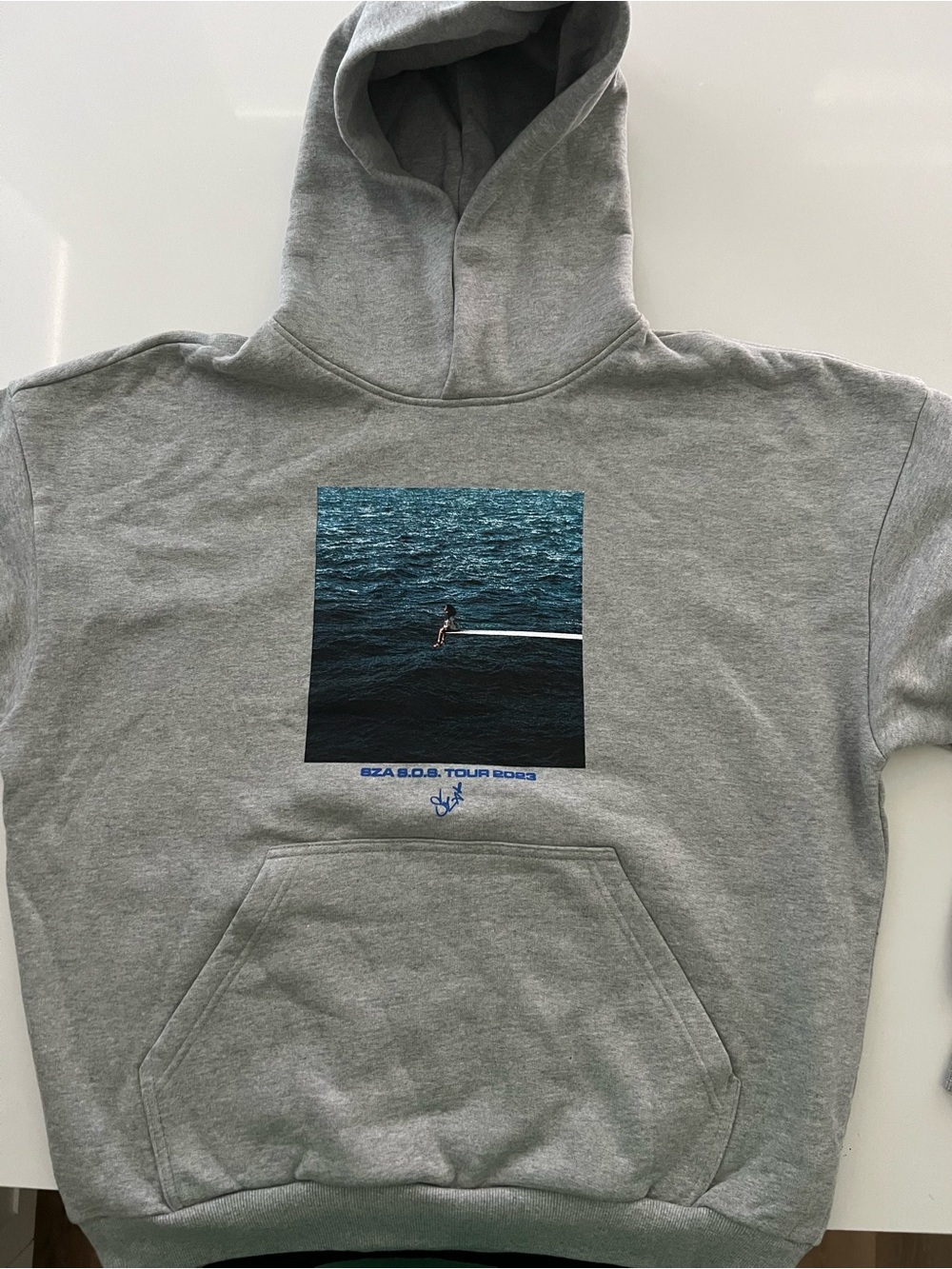 Gray Graphic Hoodie with Ocean Photo Print